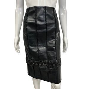 J. MENDEL Black Leather Braided Accent Knee Length Pencil Skirt Size 4